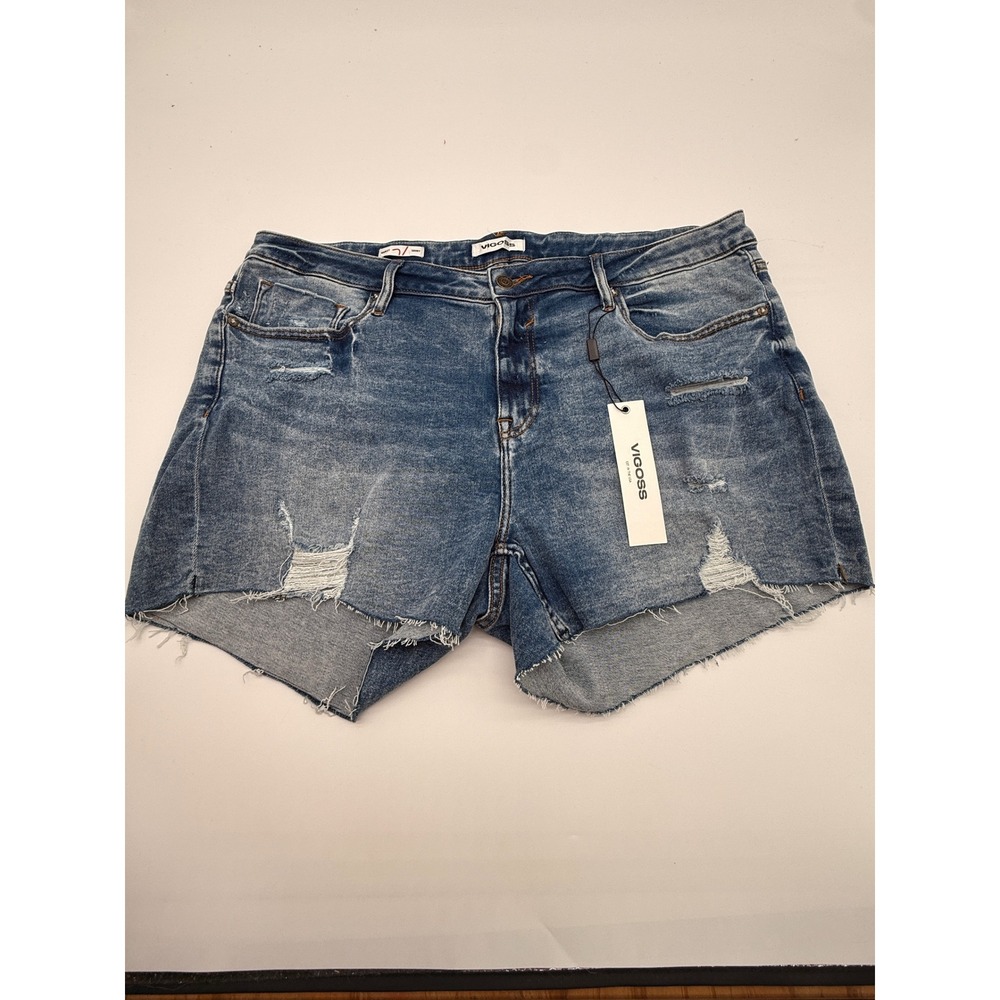 NWT Vigoss Marley Distressed Denim Cutoff Shorts Plus Size 20W Raw Hem Stretch